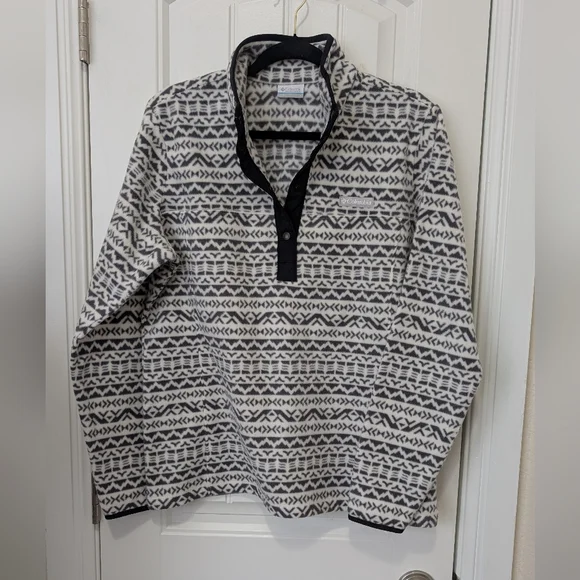 Columbia Quarter Snap Fleece Pullover Black And White Winter Mix Size L - Picture 2 of 9
